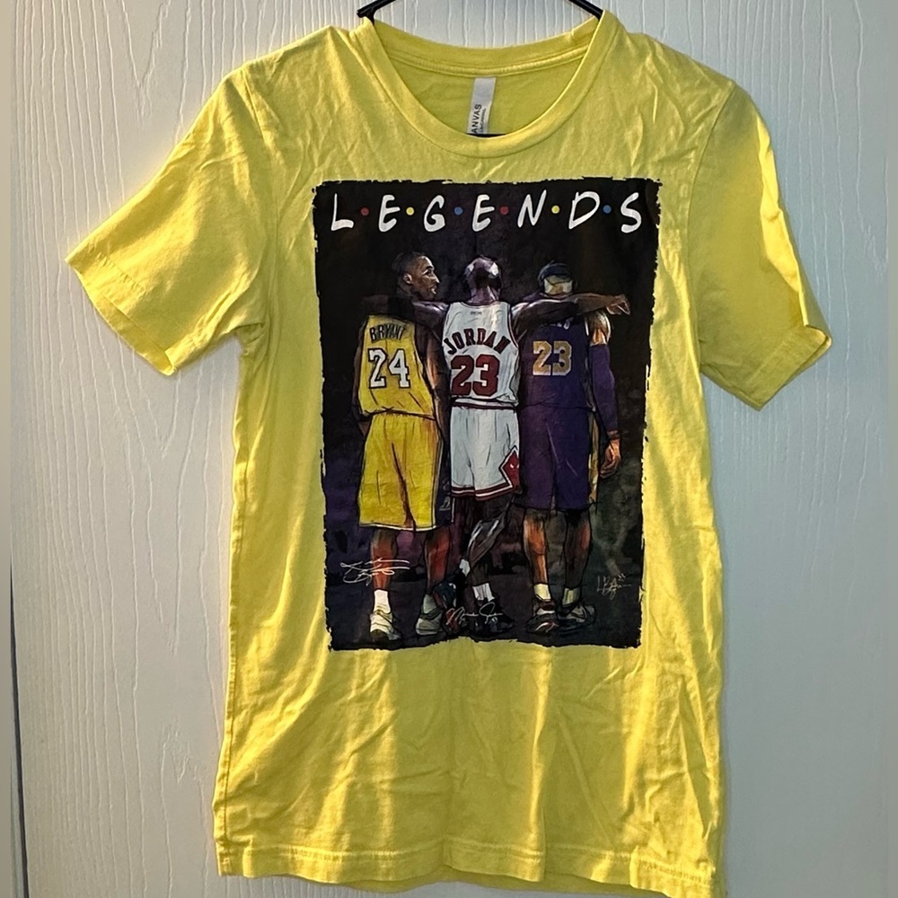 Kobe Bryant Michael Jordan LeBron James yellow short sleeve shirt boys small